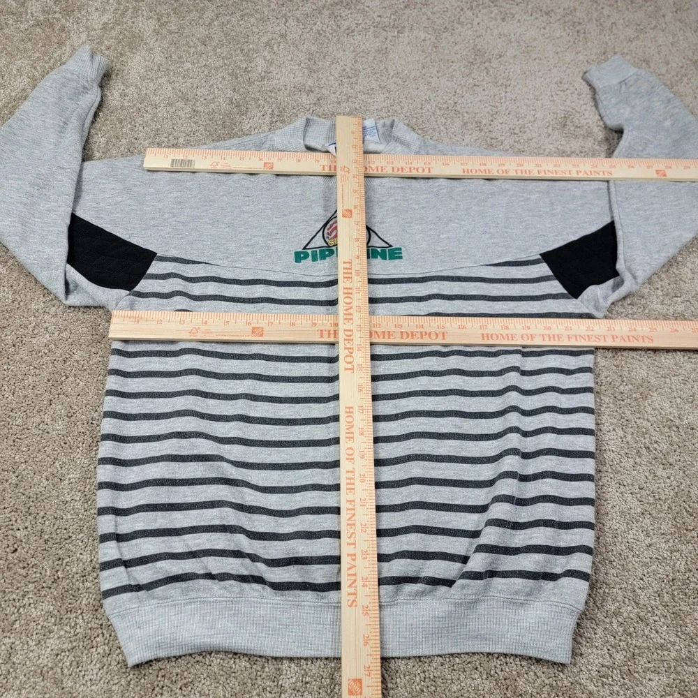 Vintage Pipeline Sports Men's Gray Striped Crewneck Sweatshirt Size Medium Vtg - Picture 3 of 6